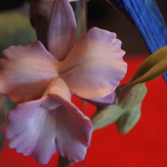 Franklin Mint porcelain African parrot set. On long crystal glass stem - Picture 9 of 9